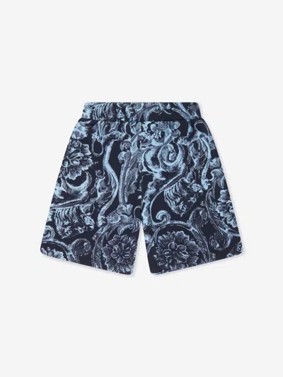 Shop Versace Boys Barocco Print Shorts In Blue