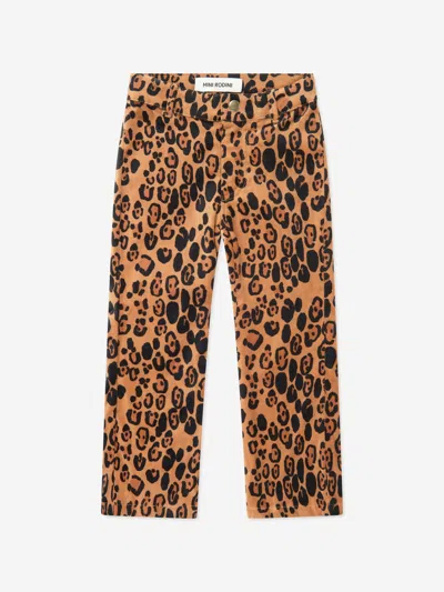 Shop Mini Rodini Girls Leopard Velvet Flared Trousers In Brown
