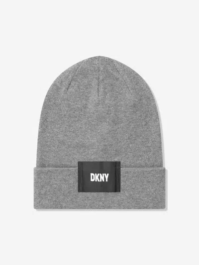 Shop Dkny Girls Logo Beanie Hat In Grey