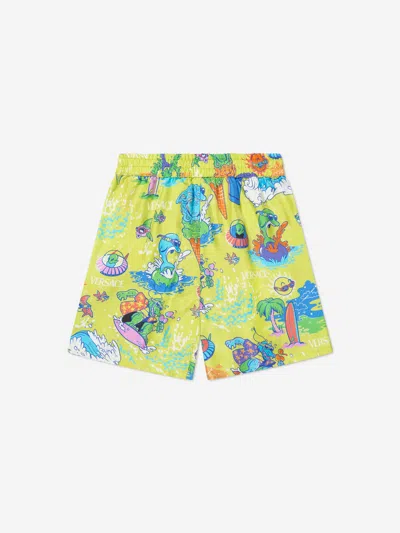 Versace Boys Green Medusa Sunnies Silk Shorts In Multicoloured
