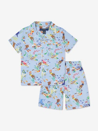 Shop Ralph Lauren Boys Top And Shorts Pyjamas Set In Blue