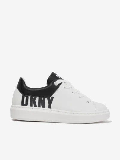 Shop Dkny Kids Leather Logo Trainers In White