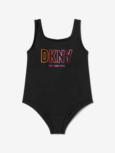 Shop Dkny Girls Logo Swimming Costume In Black