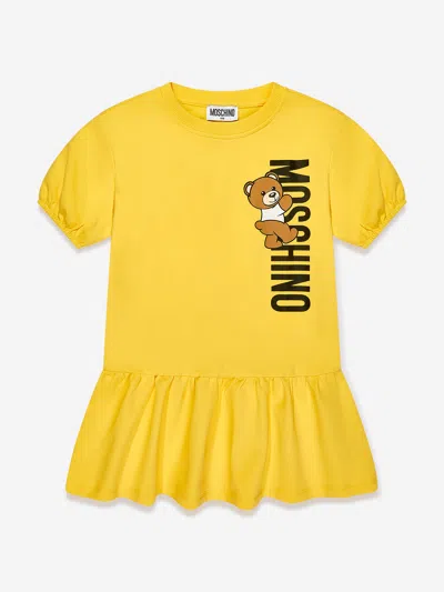 Shop Moschino Girls Teddy Logo Jersey Dress In Yellow