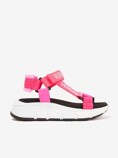 Shop Versace Girls Logo Strap Sandals In Pink