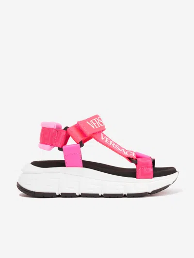 Versace Logo-print Touch-strap Sandals In Pink