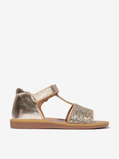 Shop Pom D'api Girls Poppy Tao Easy Buckle Sandals In Gold