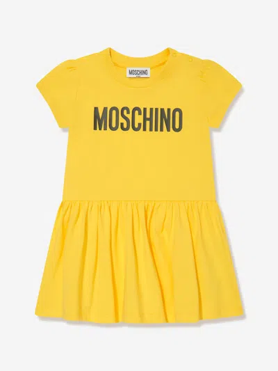Shop Moschino Baby Girls Logo Jersey Dress In Yellow