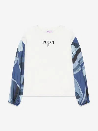 Shop Emilio Pucci Girls Long Sleeve T-shirt In Ivory
