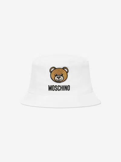 Shop Moschino Baby Teddy Logo Bucket Hat In White