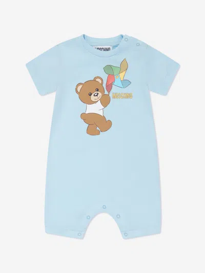 Shop Moschino Baby Teddy Bear Romper In Blue