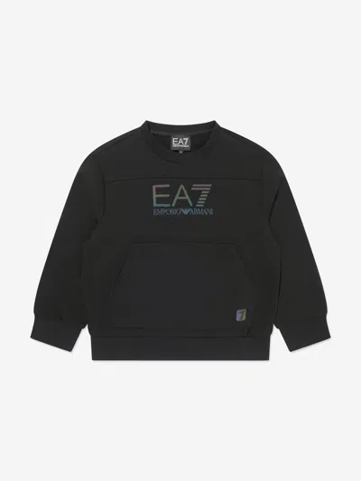 Shop Ea7 Boys Iridescent Logo Sweatshirt In Black