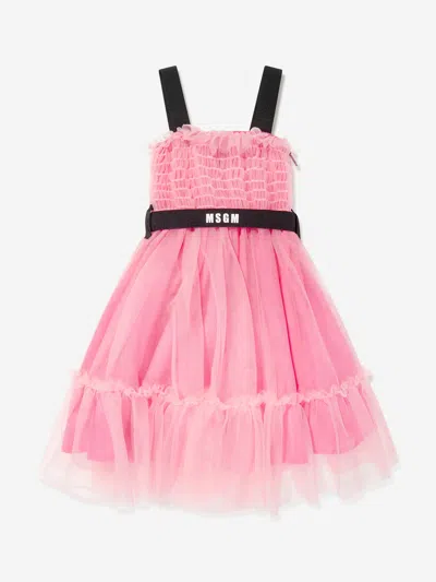 Shop Msgm Girls Tulle Dress In Pink