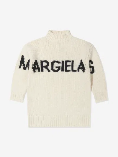 Shop Mm6 Maison Margiela Kids Wool Knitted Jumper Dress 10 Yrs Ivory