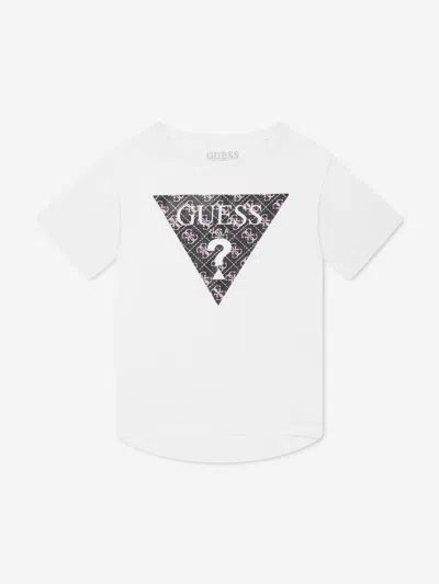 Shop Guess Girls Logo Print T-shirt In White