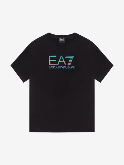 Shop Ea7 Boys Iridescent Logo T-shirt In Black