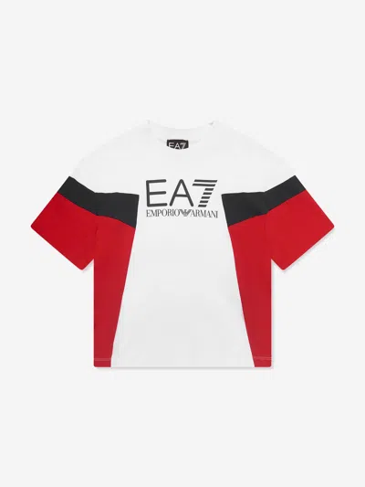 Shop Ea7 Boys Colourblock Logo T-shirt In White