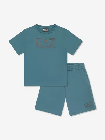 Shop Ea7 Boys Logo Short Set In Blue