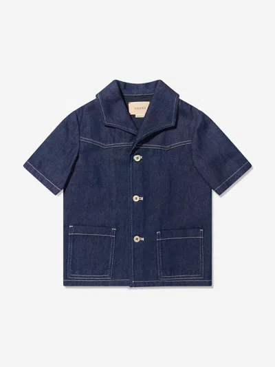 Shop Gucci Kids Short Sleeve Denim Shirt In Blue