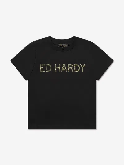 Shop Ed Hardy Girls Logo T-shirt In Black