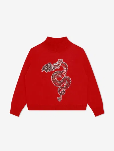 Shop Kenzo Girls Knitted Dragon Jumper In Red