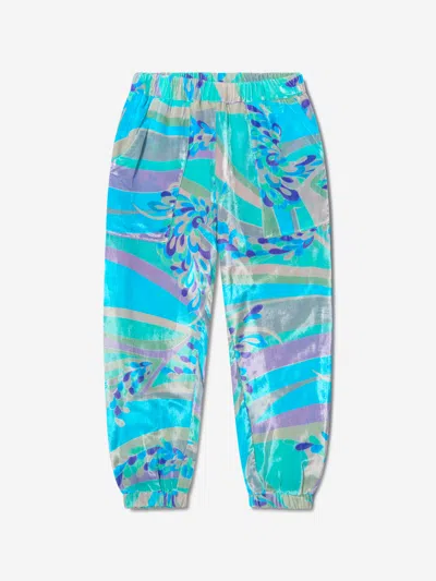 Pucci Girls Velvet Patterned Trousers 8 Yrs Blue In Blue