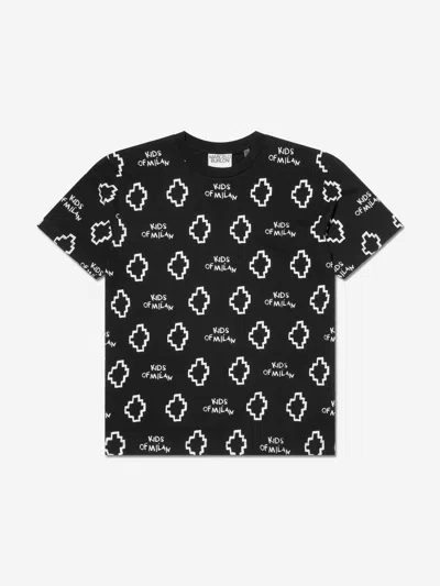 Shop Marcelo Burlon County Of Milan Boys Cotton Short Sleeve Logo T-shirt 8 Yrs Black