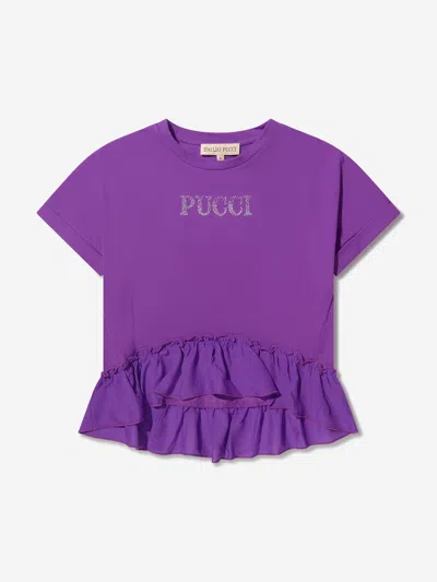 Shop Emilio Pucci Girls Logo Peplum T-shirt 6 Yrs Purple