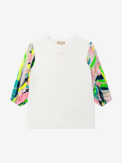 Shop Emilio Pucci Girls Printed Sleeve Logo Dress 12 Yrs Ivory