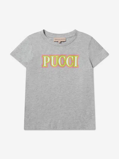 Shop Emilio Pucci Girls Chest Logo T-shirt 10 Yrs Grey