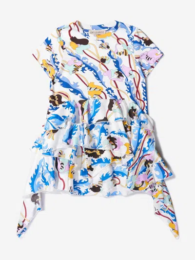 Shop Emilio Pucci Girls Cotton Patterned Ruffle Dress 12 Yrs Multicoloured