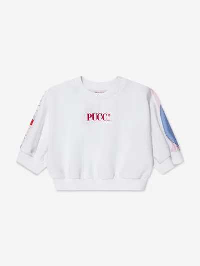 Shop Emilio Pucci Girls Logo Sweatshirt In Ivory