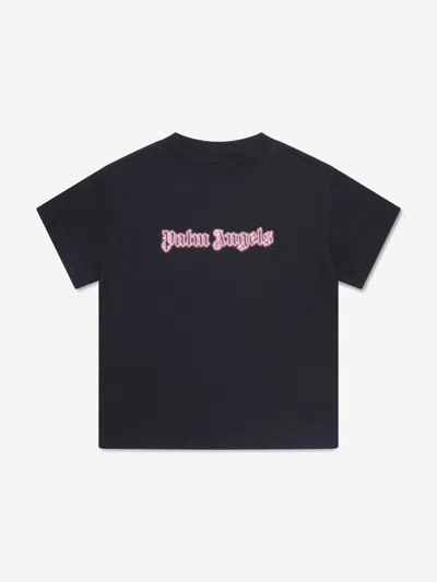 Shop Palm Angels Girls Neon Logo T-shirt In Black