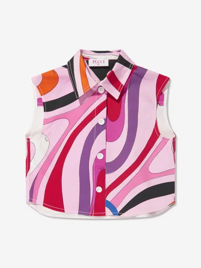 Shop Emilio Pucci Girls Sleeveless Blouse In Multicoloured