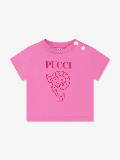 Shop Emilio Pucci Baby Girls Fish Logo T-shirt In Pink
