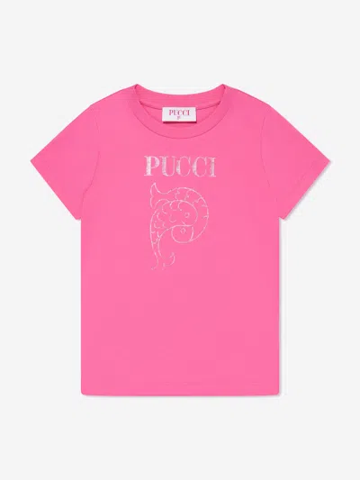 Shop Emilio Pucci Girls Fish Logo T-shirt In Pink
