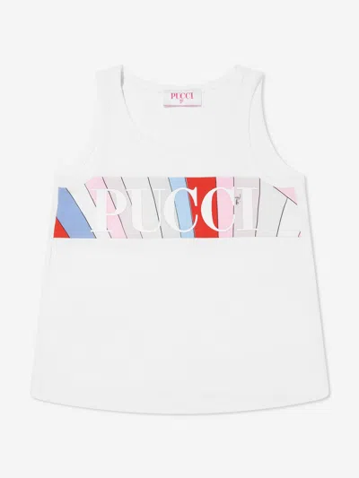 Shop Emilio Pucci Girls Sleeveless Logo Top In Ivory