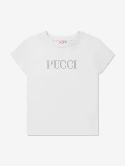 Shop Emilio Pucci Girls Logo T-shirt In White