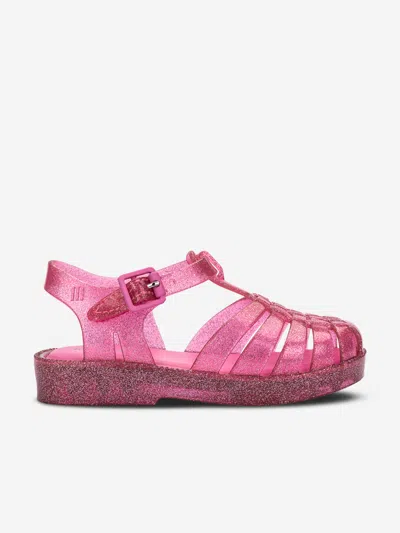 Shop Mini Melissa Girls Possession Shiny Glitter Sandals In Pink