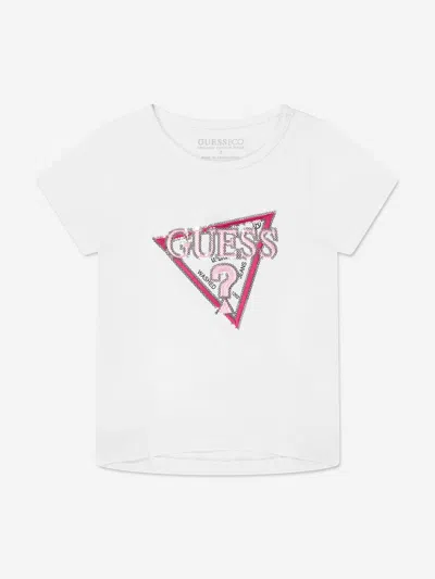 Shop Guess Girls Logo Print T-shirt In White