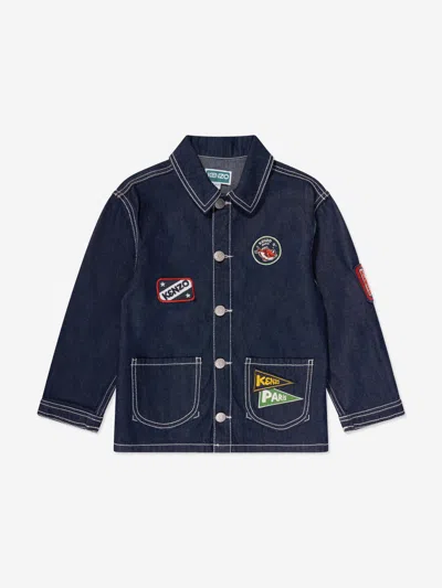 Shop Kenzo Boys Embroidered Denim Jacket In Blue