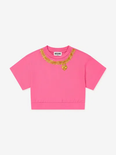 Shop Moschino Girls Necklace Print Sweater Top In Pink