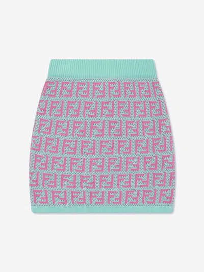 Shop Fendi Girls Ff Crochet Knit Skirt In Multicoloured