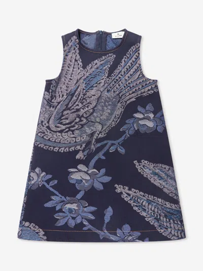 Shop Etro Girls Jacquard Bird And Flower Dress In Blue