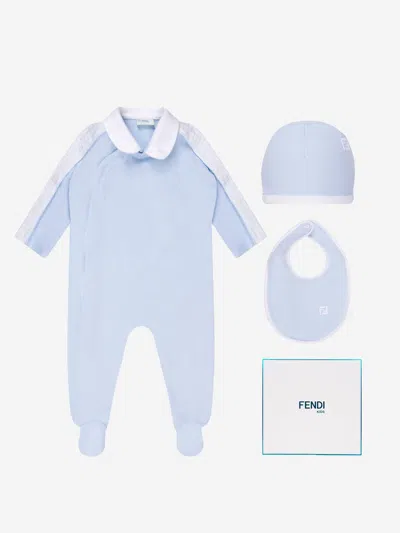 Shop Fendi Baby Boys Babygrow Gift Set In Blue