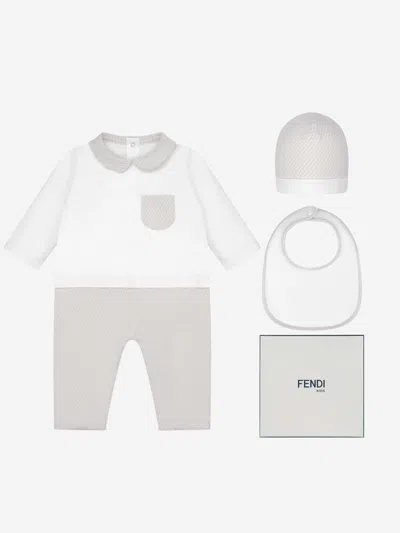 Shop Fendi Baby Cotton Gift Set 1 Mth Silver