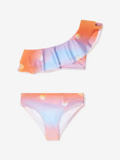 Shop Molo Girls Sun Print Nikkie Asymmetrical Bikini In Orange