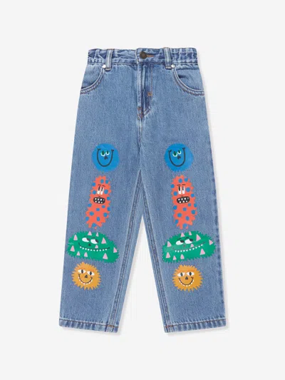 Shop Stella Mccartney Boys Monster Print Jeans In Blue