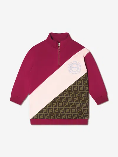 Shop Fendi Girls Half Zip Logo Sweatshirt 10 Yrs Red