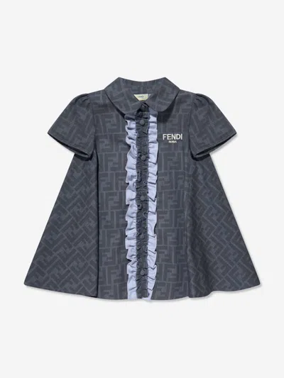 Shop Fendi Baby Girls Chambray Ff Logo Dress In Blue